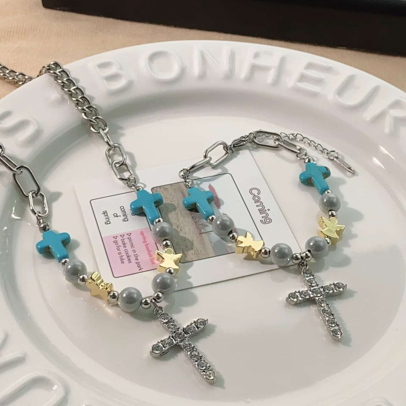 Colorful Stainless Steel Christian Cross Bracelet