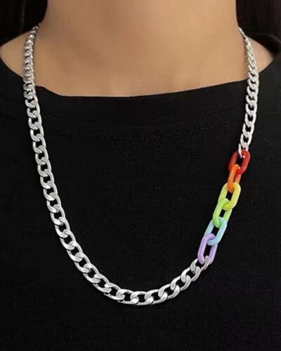Unisex Simple Colorful Cuban Link Necklace Stainless Steel