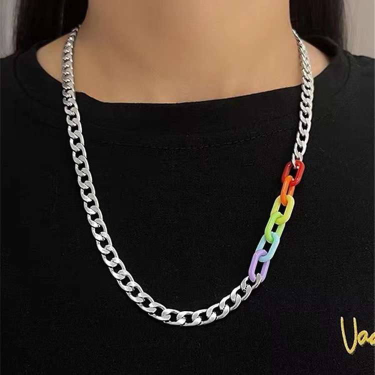 Unisex Simple Colorful Cuban Link Necklace Stainless Steel