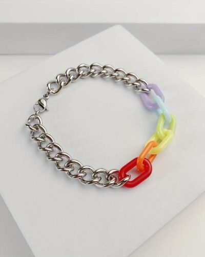 Alternative view of Unisex Simple Colorful Cuban Link Necklace Stainless Steel