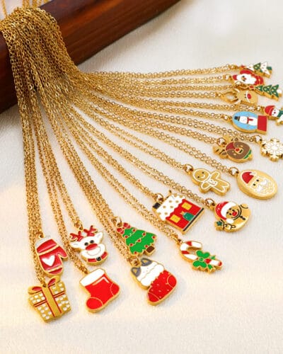 Colorful Cute Bell Santa Elk Christmas Necklace Pendant