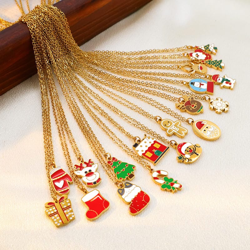 Colorful Cute Bell Santa Elk Christmas Necklace Pendant