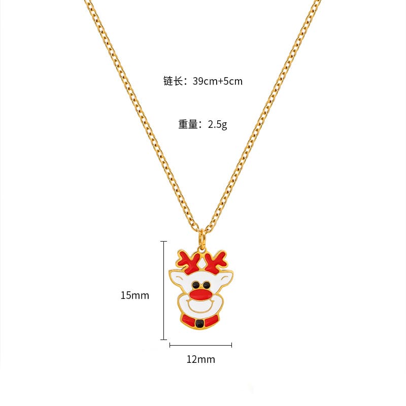 Colorful Cute Bell Santa Elk Christmas Necklace Pendant