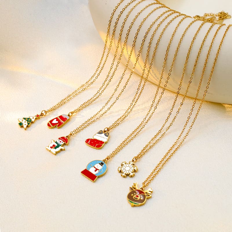 Colorful Cute Bell Santa Elk Christmas Necklace Pendant