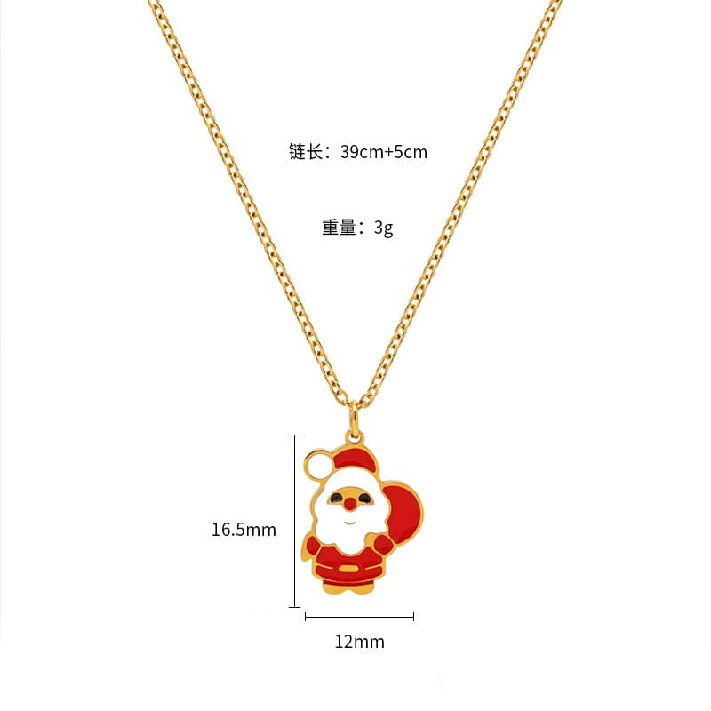 Colorful Cute Bell Santa Elk Christmas Necklace Pendant