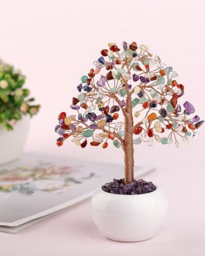 Healing Amethyst Rose Quartz Gemstone Bonsai Tree