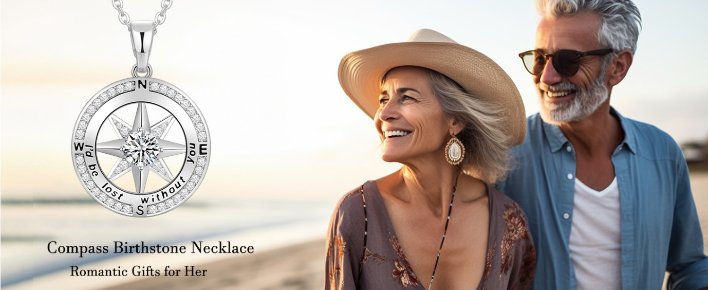 Compass Birthstone Necklace Gifts for Wife