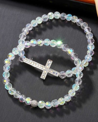 Copper Cross Bracelet Womens with Glass Bead