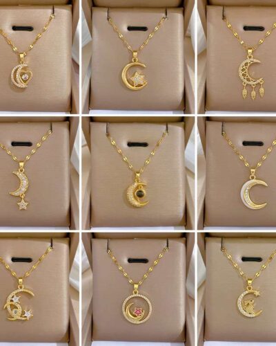Luxury Gold Plated Moon Pendant Necklace for Women