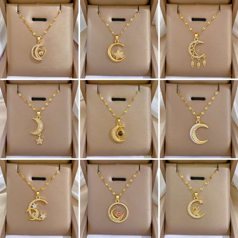 Luxury Gold Plated Moon Pendant Necklace for Women