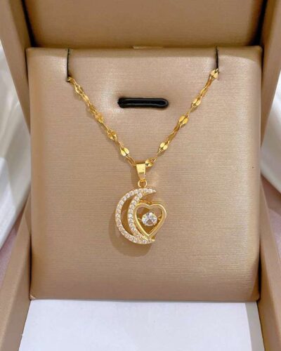 Copper Fashion Necklace with Moon Pendant