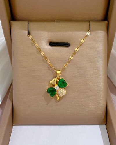 Copper Necklace for Women with Four-Leaf Clover Pendant