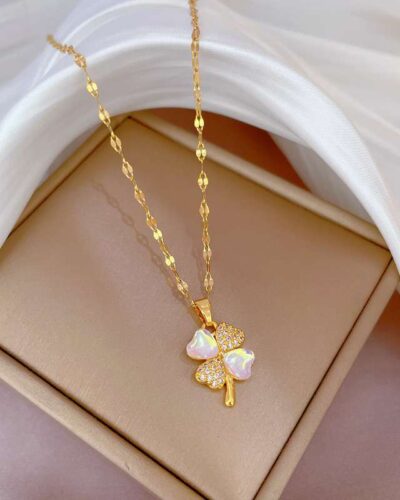 Copper Necklace for Women with Four-Leaf Clover Pendant