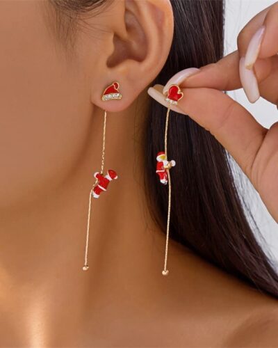 Creative Climbing Santa Claus Long Tassel Dangle Earrings