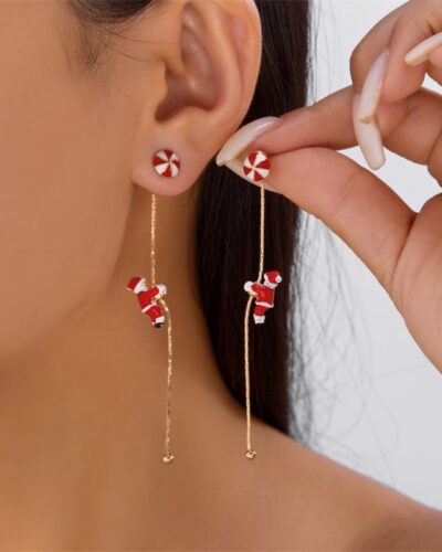 Creative Climbing Santa Claus Long Tassel Dangle Earrings