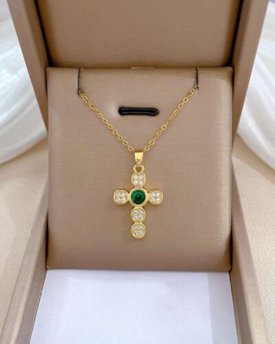 Cross Copper Necklace with Zircon Pendant