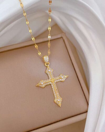 Cross Copper Necklace with Zircon Pendant