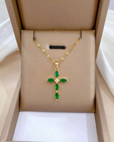 Cross Copper Necklace with Zircon Pendant