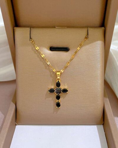 Cross Copper Necklace with Zircon Pendant