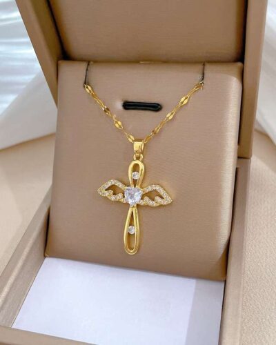 Cross Copper Necklace with Zircon Pendant