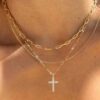 Stainless Steel Layered Necklace with Cross for Women