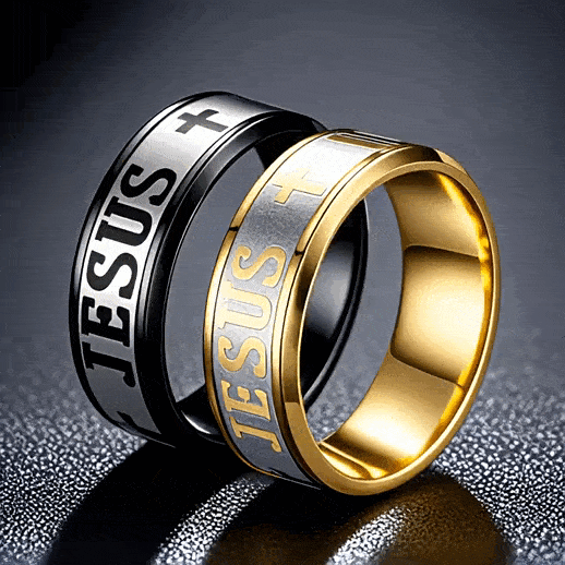 Cross Stainless Steel Ring with JESUS Carved