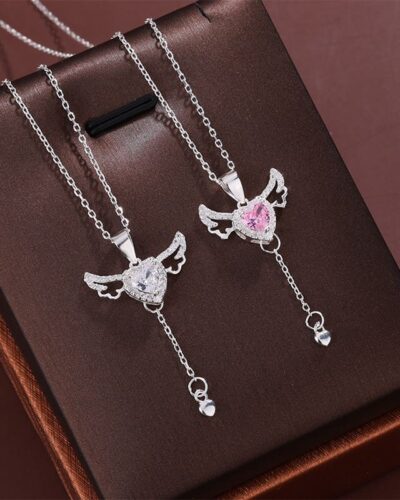 Dainty Angel Wing 925 Sterling Silver Heart Necklaces