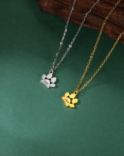 Custom Name Gold Plated Dog Paw Pendant Necklace