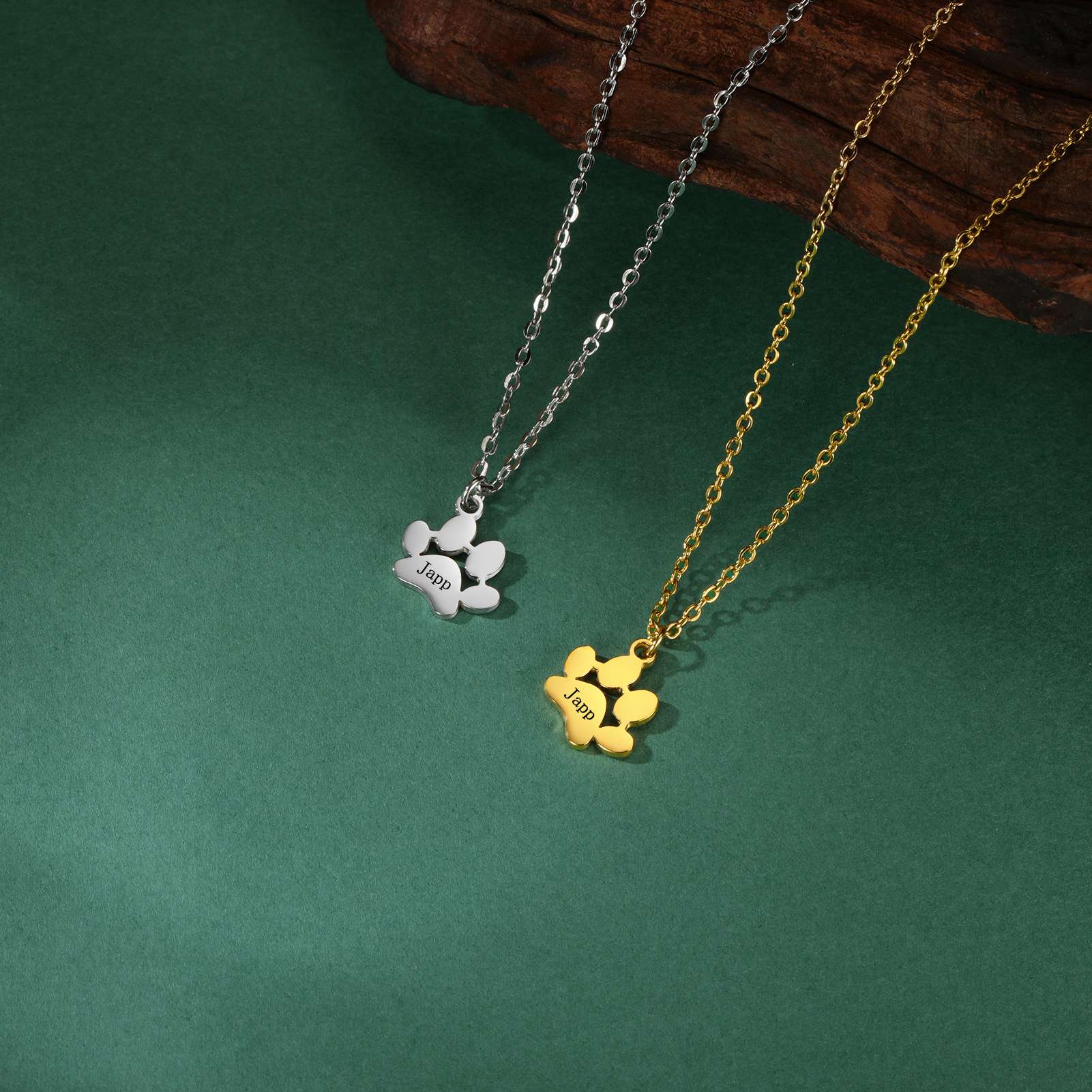 Custom Name Gold Plated Dog Paw Pendant Necklace