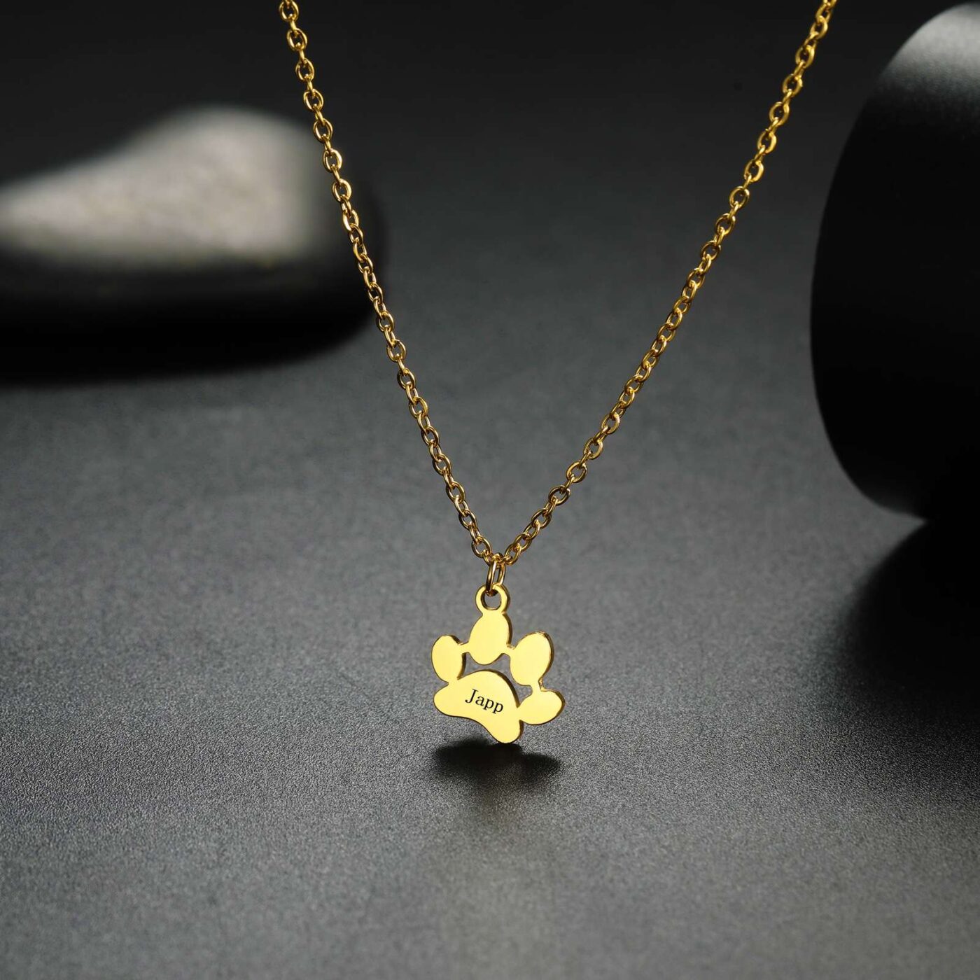 Custom Name Gold Plated Dog Paw Pendant Necklace