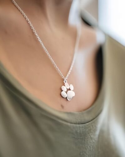 Alternative view of Custom Name Gold Plated Dog Paw Pendant Necklace