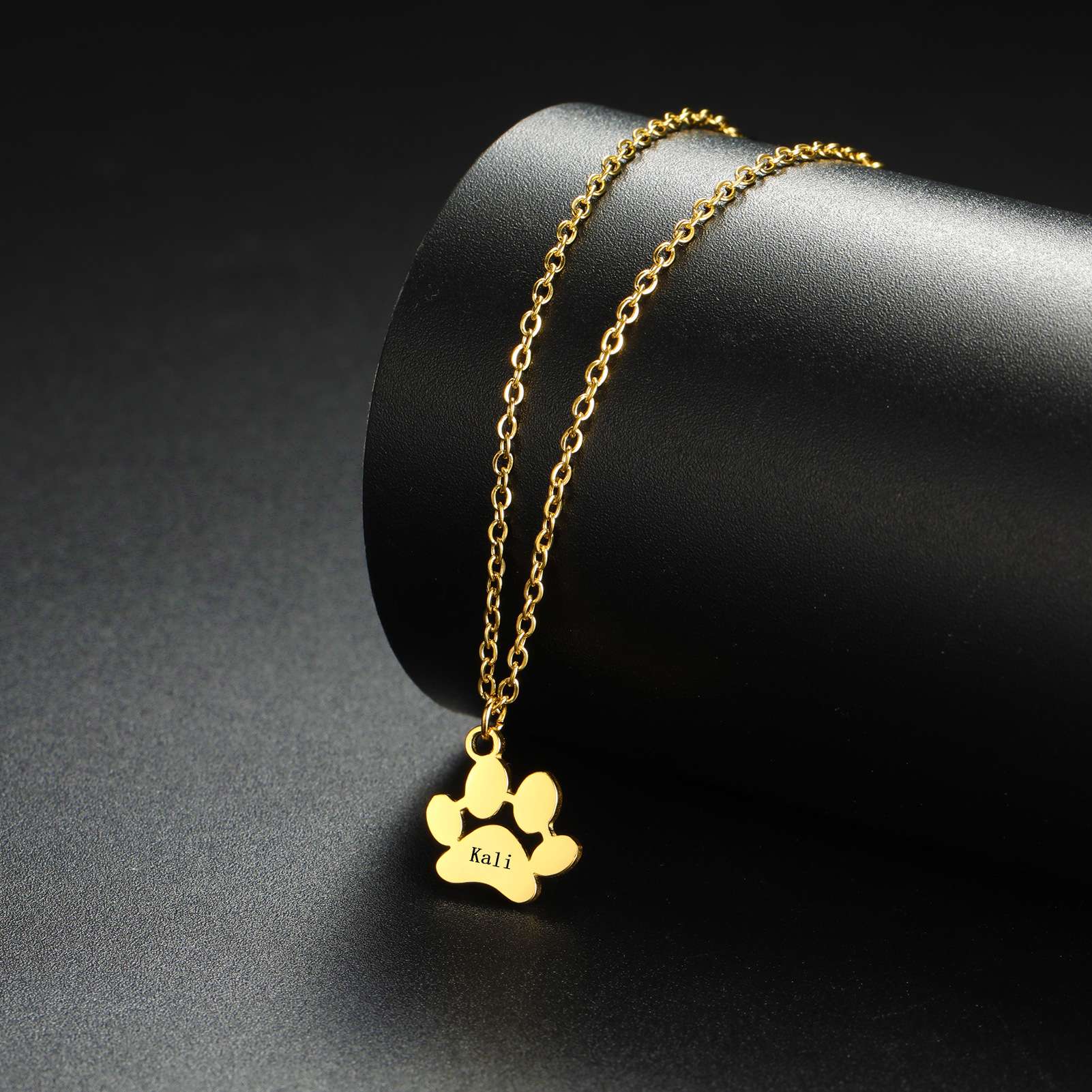 Custom Name Gold Plated Dog Paw Pendant Necklace - Obrázek 5