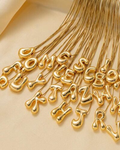 Cute 18K Gold Pated Stainless Steel Bubble Letter Necklace
