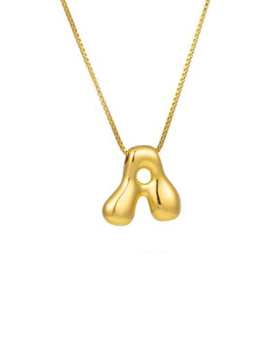 Alternativní pohled na Cute 18K Gold Pated Stainless Steel Bubble Letter Necklace