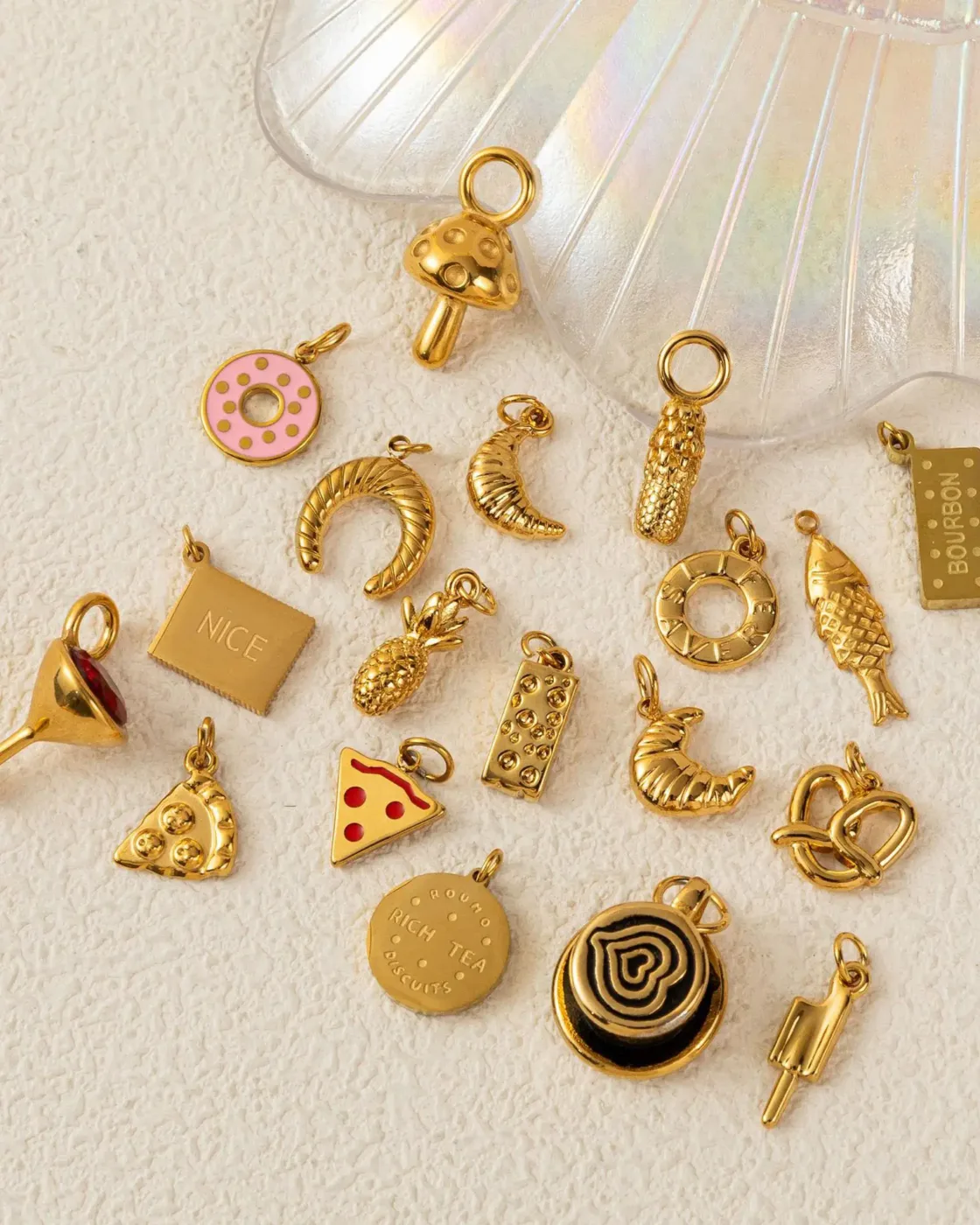 Cute 18K Gold Plated Food Stainless Steel Jewelry Charms