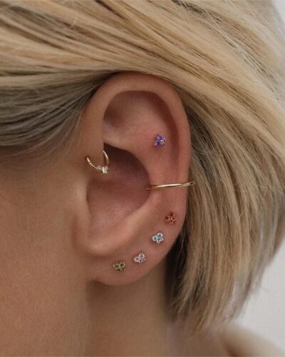 Cute Colorful Zircon Gold Butterfly Birthstone Stud Earrings