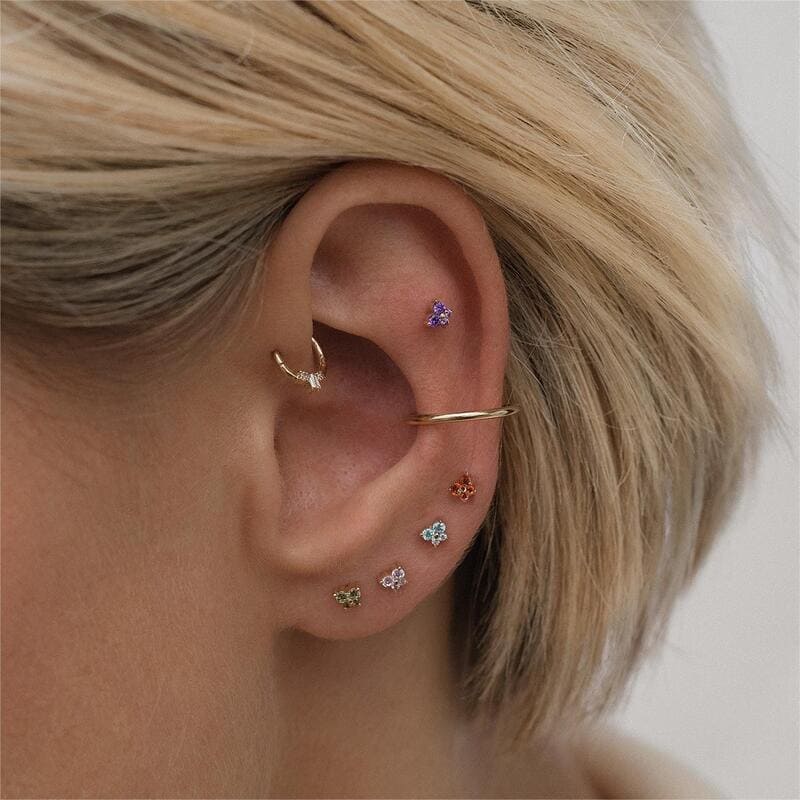 Cute Colorful Zircon Gold Butterfly Birthstone Stud Earrings