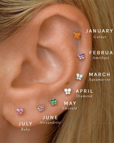 Cute Colorful Zircon Gold Butterfly Birthstone Stud Earrings