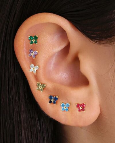 Cute Colorful Zircon Gold Butterfly Birthstone Stud Earrings