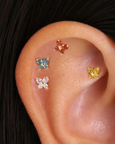 Cute Colorful Zircon Gold Butterfly Birthstone Stud Earrings