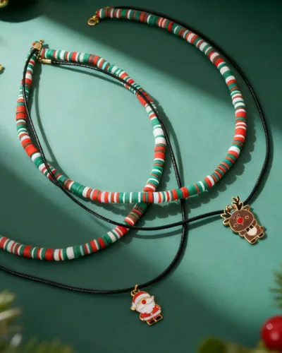 Alternativní pohled na Cute Double-Layer Clay Beads Christmas Themed Necklaces