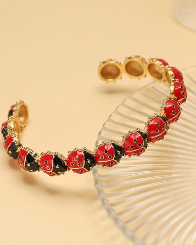 Cute Red Ladybug Insect Enamel Bracelet Women's Jewelry