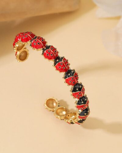 Cute Red Ladybug Insect Enamel Bracelet Women's Jewelry