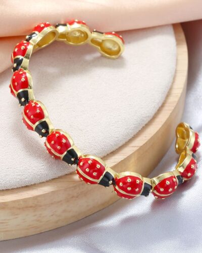 Cute Red Ladybug Insect Enamel Bracelet Women's Jewelry