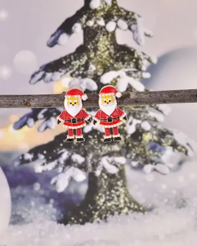 Alternativní pohled na Cute Rhinestone Santa Hat Christmas Earring Studs