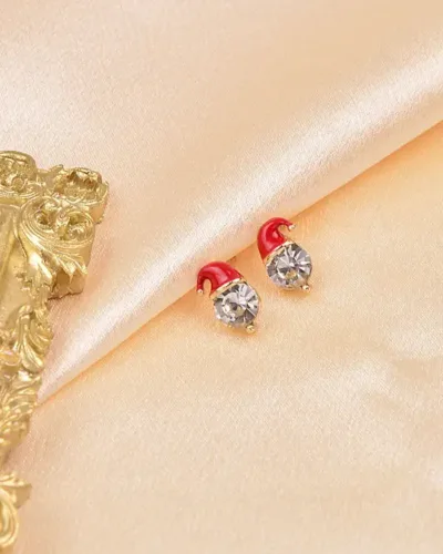 Cute Rhinestone Santa Hat Christmas Earring Studs