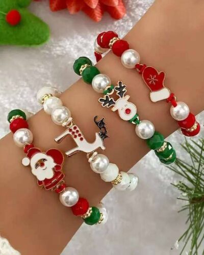 Cute Santa Bulk Christmas Stretch Bracelets Kids Adults