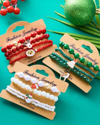 4Pcs Cute Santa Bulk Christmas Stretch Bracelets Kids Adults