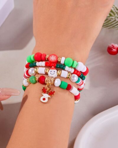 Cute Santa Bulk Christmas Stretch Bracelets Kids Adults