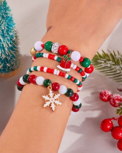 Cute Santa Bulk Christmas Stretch Bracelets Kids Adults